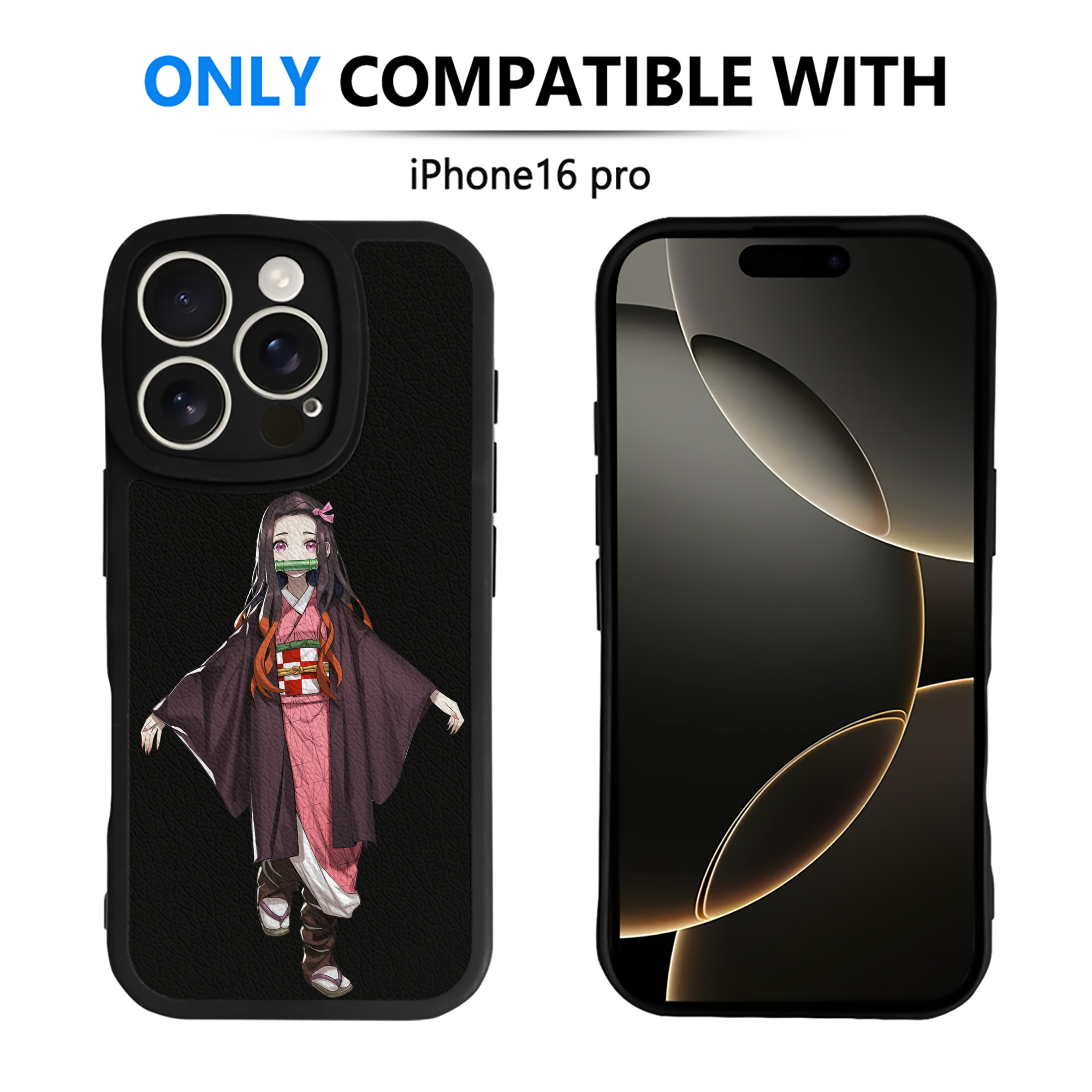 （画像用） 鬼滅の刃（きめつのやいば）竈門 禰󠄀豆子／かまど ねずこ Kamado Nezuko 【iPhone 16シリーズ対応】シリコンスマホケース（レザー調） 材質：シリコン